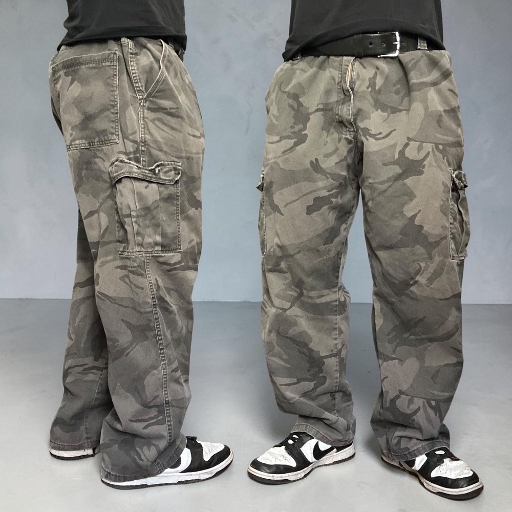 Wrangler Camo Cargo Pants Grey Baggy Skater Vintage Y2K 42x30